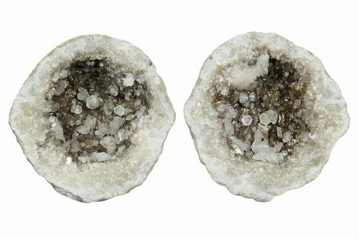 Keokuk Geode with Calcite Crystals (Pair) - Missouri #349530